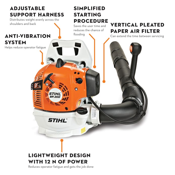 STIHL® BR 200 Backpack Blower | 27.2cc Engine | 12 Newtons Blowing Force