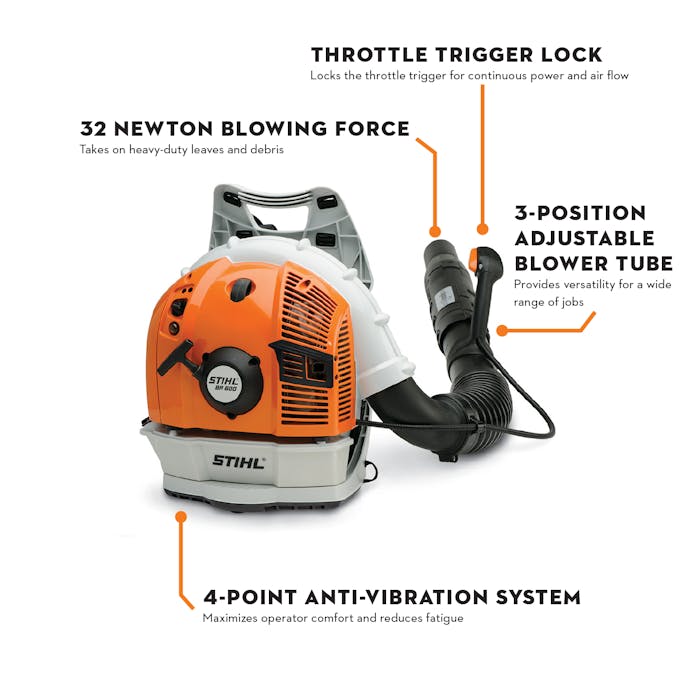 STIHL® BR 600 Backpack Blower | 64.8cc Engine | 32 Newtons Blowing Force